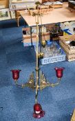 Victorian Brass Adapter Three Branch Ceiling Light, Originally gas. With 3 weights for highering and