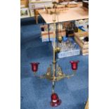 Victorian Brass Adapter Three Branch Ceiling Light, Originally gas. With 3 weights for highering and