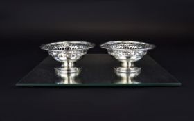 Art Deco Period Pair of Silver Open Worked Sweet Meat Dishes with open worked sides and circular