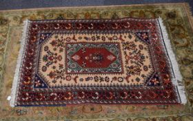 Wool Persian Style Rug Rectangular rug in heavy weight tightly woven wool with traditional Persian