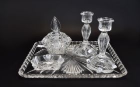 Cut Glass Dressing Table Vanity Set A vintage set comprising central faceted glass tray, two