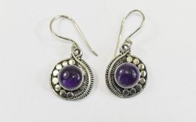 Hand Made Amethyst Drop Earrings, entirely hand crafted in silver, set with 5.25cts of round cut,