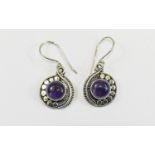 Hand Made Amethyst Drop Earrings, entirely hand crafted in silver, set with 5.25cts of round cut,