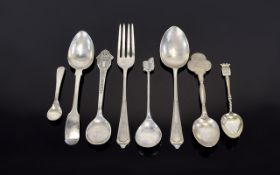Mixed Lot Of Silver And Plated Souvenir/Tea Spoons And 1 Fork
