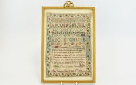 19th Century Cross Stitch Sampler Dated 1836 A rectangular sampler in red, green and yellow silk