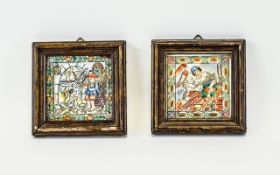 A Pair Of Late Nineteenth Century Decorative Figurative Tiles two ceramic tiles, possibly Dutch or