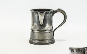 Early Victorian Pewter Quart Tankard with Pouring Spout. c.1840's. Marks V R over Crown and Three