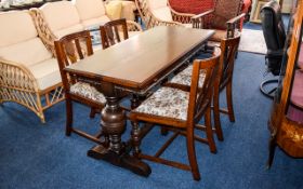 20thC Oak Dining Table and Four Chairs, pineapple supports