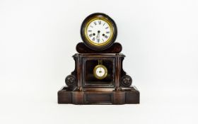 English 19th Century Shaped Black Lacquered Wooden Mantel Clock with 8 Day Striking Movement on a