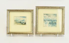 A Pair Of Framed Original Miniature Watercolour Artworks On Vellum By Allen Freer b. 1926 Two