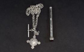 Silver Double Albert Chain With Attached St Johns Ambulance Fob & T-Bar, Together With A Silver