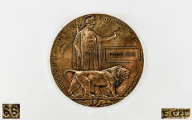 Anglo Indian WWI Memorial Bronze Death Plaque awarded to Lattoh Khan Mint mark K num 66. 4.75 inches