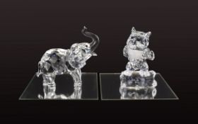 Swarovski Silver Crystal Figures ( 2 ) In Total. Comprises 1/ Elephant - Small Husk Up. Code No 7648
