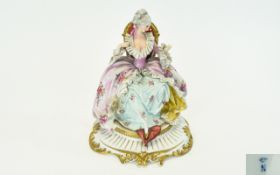 Capo-Di-Monte Very Fine Handmade Porcelain Figurine of An 18th Century Italian Noble Lady, Seated on
