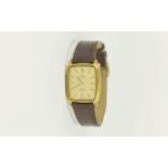 Omega Deville Quartz Gold Plated Ladies Wrist Watch - 1980's with Attached Leather Strap,