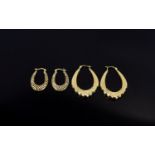 Ladies - Nice Quality and Ornate 9ct Gold Hoop Earrings. Fully Hallmarked. As New Condition. Sizes
