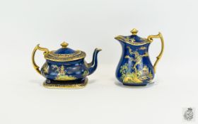 Carlton Ware Mikado Cobalt Lustre Tea And Coffee Pot A small collection (3 items) of 1930's blue