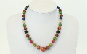 A Vintage Semi Precious Multi Stone Necklace Short collar length necklace strung with multiple