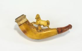 Meerschaum - Cased ( Original ) Pipe with Amber Tip and Figural Horse Sculpture to Top. In Nice