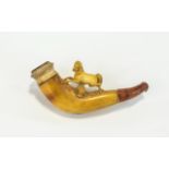 Meerschaum - Cased ( Original ) Pipe with Amber Tip and Figural Horse Sculpture to Top. In Nice