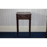 Victorian Mahogany Work Table with single drawer. Raised on turn supports with castors. 29 by 18