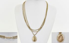 Antique 9ct Gold Impressive 3 Strand Necklace With Attached 9ct Gold Oval Locket Hallmarked 9ct, the