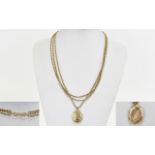 Antique 9ct Gold Impressive 3 Strand Necklace With Attached 9ct Gold Oval Locket Hallmarked 9ct, the