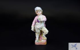 Meissen - Fine Quality 19th Century Porcelain Small Figure of a Young Boy Figure Holding a Bunch
