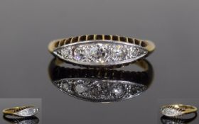 Edwardian 18ct Gold and Platinum 5 Stone Diamond Ring. Set with Cushion Cut Diamonds.