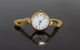 Ladies 1930's Nice Quality 9ct Gold Watch with attached 9 ct gold mesh bracelet with adjustable