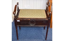Antique Piano Stool Mahogany stool with carved shell detail to apron. Hinged, lidded seat