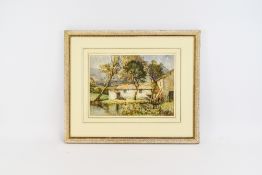 Walter Eastwood (1866-1943) Old Farmhouse with building and hens. Watercolour 8.75 inches by 12.25