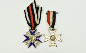 Two WW1 Prussian Medal Crosses Award For Target Practise (Marksmanship) & Service Cross