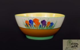 Clarice Cliff Hand Painted Royal Staffordshire Large Footed Bowl 'Crocus' Design circ 1929 printed