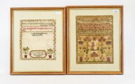 Georgian Cross Stitch Sampler Traditional alphabet and religious verse embroidery in silk on