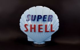 Super Shell Blue Glass Petrol Pump Top. 17 inches high.