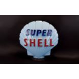 Super Shell Blue Glass Petrol Pump Top. 17 inches high.