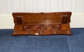 Late 19th/ Early 20th Century Wall Bracket, Single shelf carved back with five coat hooks. Height 10