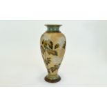 Royal Doulton Very Fine and Impressive Tube lined Tall Faience Vase with Raised Decoration of Leaves