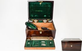Victorian Period Ladies Mahogany Fitted Jewellery And Vanity Lidded Box Complete with fitments and