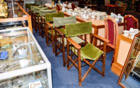 Set of Eight Oak Folding Directors, Chairs from the early 20th century. Each marked 'Hayes' (