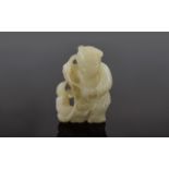 Antique Period Chinese White Jade Boy Pe