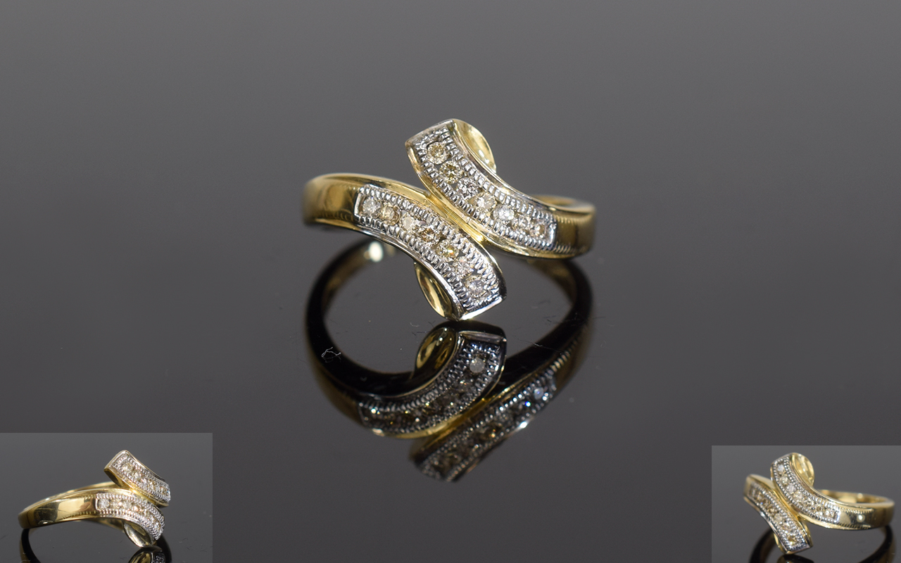 Ladies 9ct Gold Twin Channel Set Diamond - Image 2 of 2