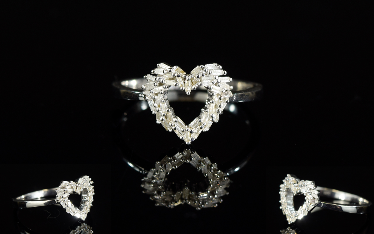 Diamond Heart Ring, a cluster of baguett - Image 2 of 2