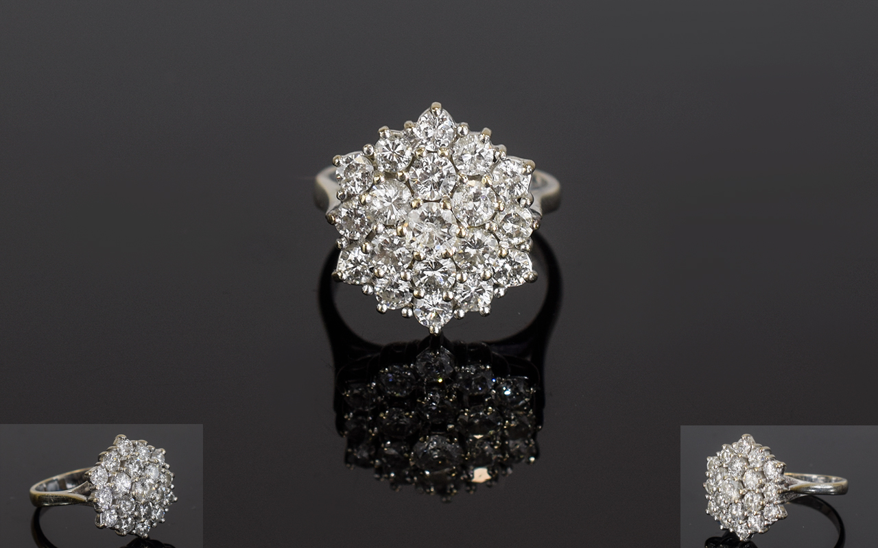 18ct White Gold Fine Diamond Cluster Rin