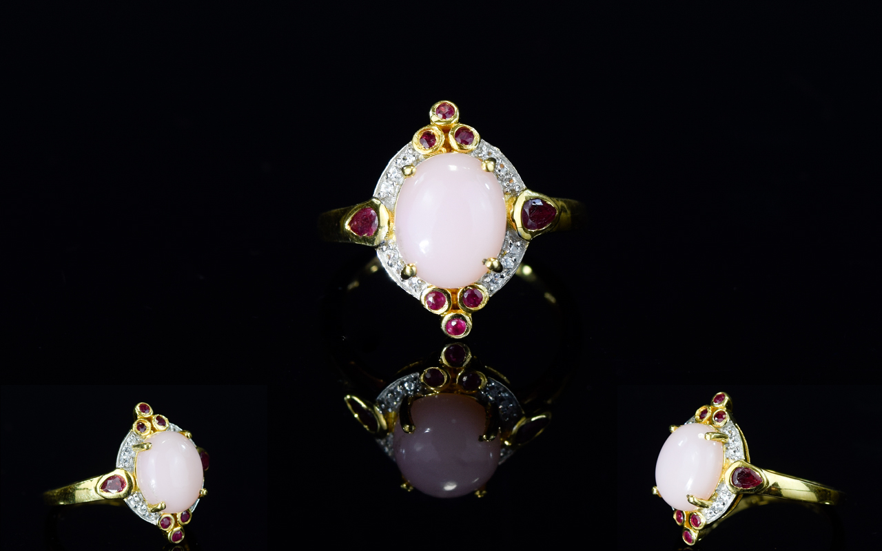 Pink Opal, Ruby and White Zircon Ring, a - Image 2 of 2