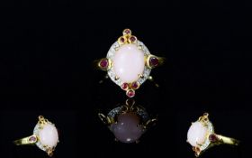 Pink Opal, Ruby and White Zircon Ring, a 2.