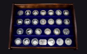 Queen Elizabeth II 1977 Silver Jubilee - The New Elizabethan Age Set of ( 26 ) Silver Medallions.