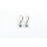 Pair of Mercury Mystic Topaz Drop Earrings, each earring comprising a pear cut solitaire topaz of 1.