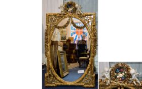 A Very Impressive and Ornate Gilt Wood / Gesso Wall Mirror From The Mid 20th Century with The